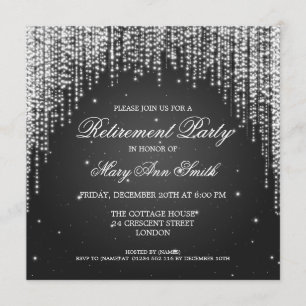 Elegant Retirement Party Night Dazzle Black Invitation