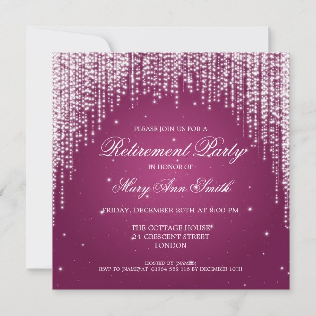 Elegant Retirement Party Night Dazzle Pink Invitation (Front)