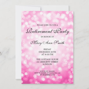 Elegant Retirement Party Pink Glitter Lights Invitation