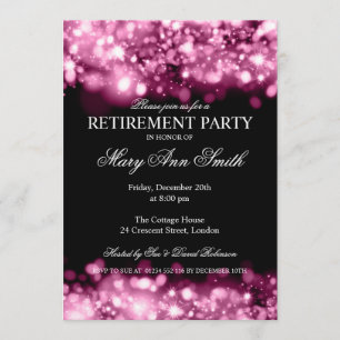 Elegant Retirement Party Pink Sparkling Lights Invitation