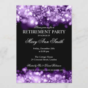 Elegant Retirement Party Purple Sparkling Lights Invitation