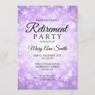 Elegant Retirement Party Purple Winter Wonderland Invitation