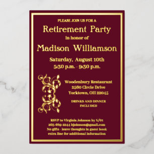 Elegant Retirement Party Red REAL Gold
