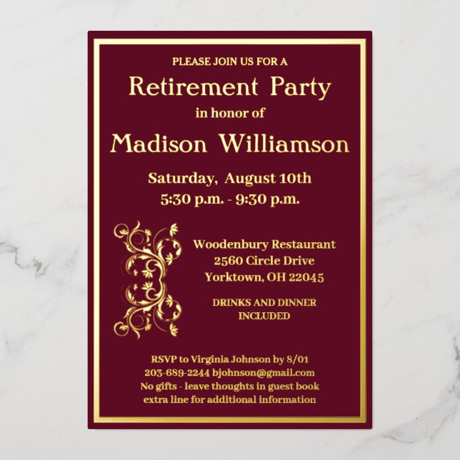 Elegant Retirement Party Red REAL Gold     (Front)