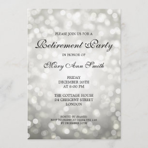 Elegant Retirement Party Silver Glitter Lights Invitation