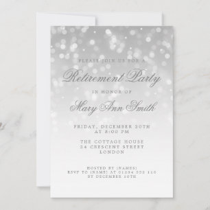 Elegant Retirement Party Silver Sparkle Lights Invitation