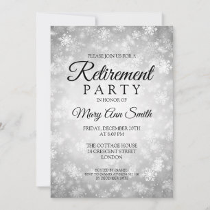 Elegant Retirement Party Silver Winter Wonderland Invitation