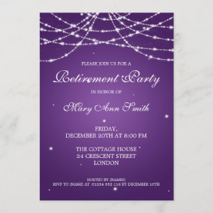 Elegant Retirement Party String of Stars Purple Invitation