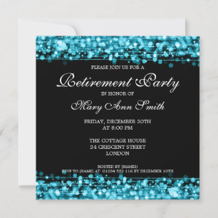 Elegant Retirement Party Turquoise Sparkles Invitation