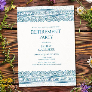 Elegant retirement toga party in blue invitation