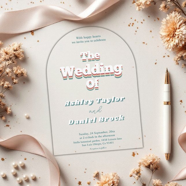 Elegant Retro 70s Groovy Stylish Modern Wedding Acrylic Invitations (Creator Uploaded)