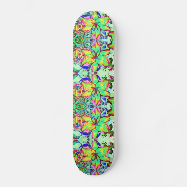 Elegant retro abstract florals flowers lilies skateboard (Front)