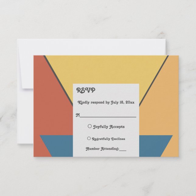 Elegant Retro Art Deco Colourful Modern Wedding RSVP Card (Front)