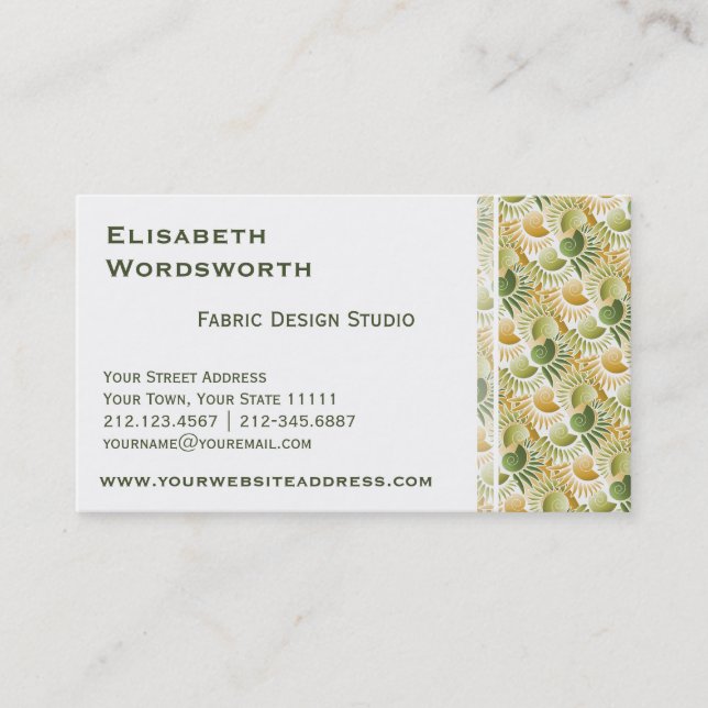 Elegant Retro Art Deco Gold and Green Tropical Business Card (Front)