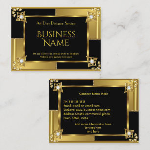 Elegant Retro Art Deco Gold Black Metal  Business Card
