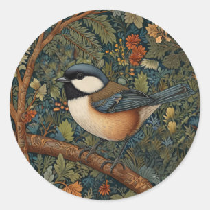 Elegant Retro Art Nouveau woodland bird Classic Round Sticker