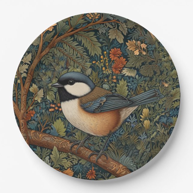 Elegant Retro Art Nouveau woodland bird Paper Plate (Front)
