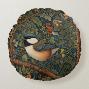 Elegant Retro Art Nouveau woodland bird Round Pillow