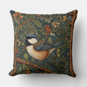 Elegant Retro Art Nouveau woodland bird Throw Pillow