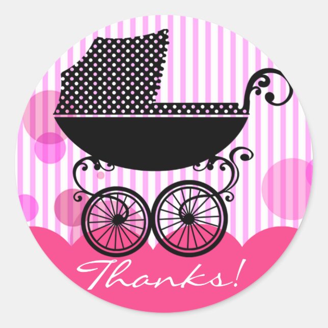 Elegant Retro Baby Carriage - Baby Shower Sticker (Front)