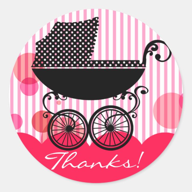 Élégant Retro Baby Carriage - Sticker Baby shower (Devant)