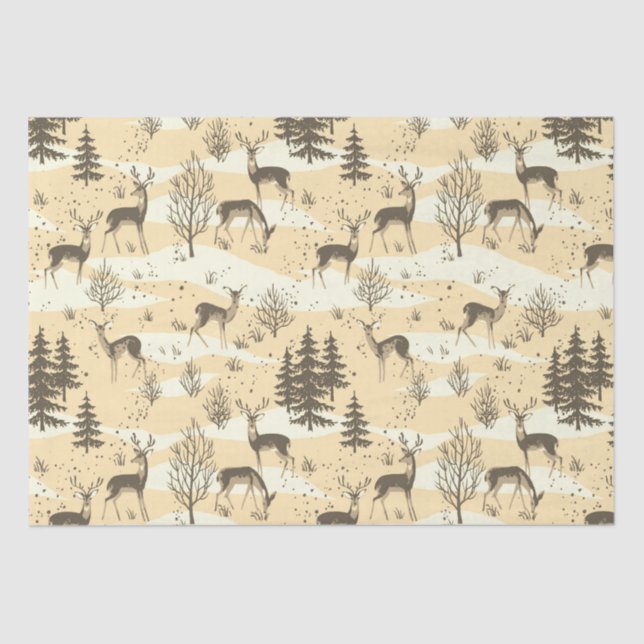 Elegant Retro Beige Cream Woodland Deer Tissue Paper (Front)