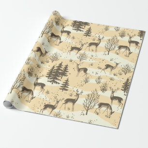 Elegant Retro Beige Cream Woodland Deer Wrapping Paper
