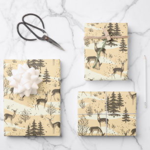 Elegant Retro Beige Cream Woodland Deer Wrapping Paper Sheet