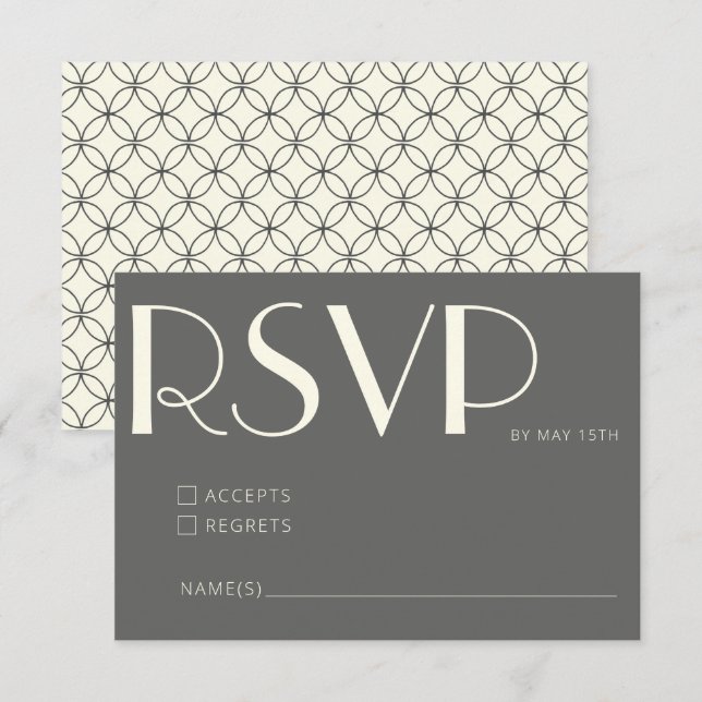 Elegant Retro Black and White Line Art Wedding  RSVP Card (Front/Back)