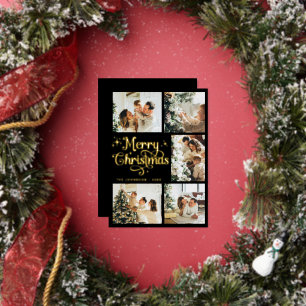 Elegant Retro Black & Gold Merry Christmas Family Foil Holiday Card