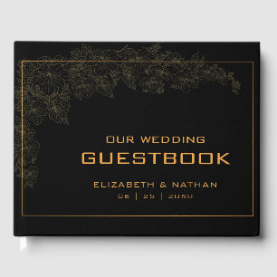 Elegant Retro Black Gold Wedding Quote Guest Book