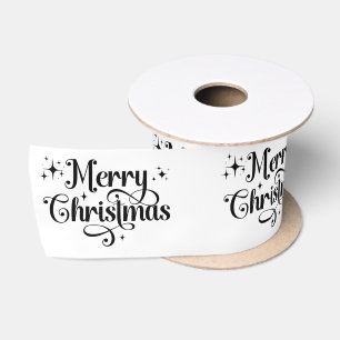 Elegant Retro Black White Merry Christmas Wrapping Satin Ribbon