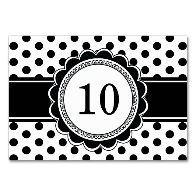 Elegant Retro Black White Polka Dot Table Numbers (Front)