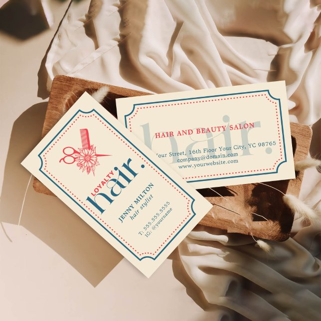 Elegant Retro Blue Scissors Hair Stylist Business Card (Creator Uploaded)