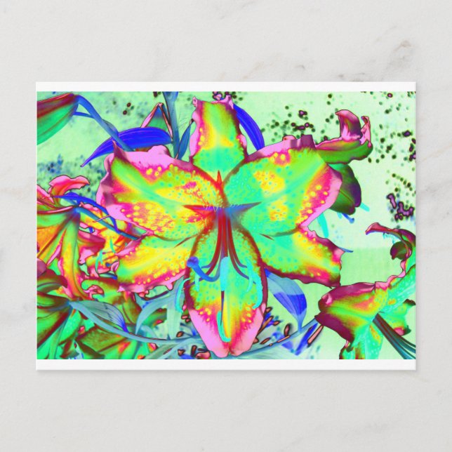 Elegant retro boho abstract green pink floral postcard (Front)