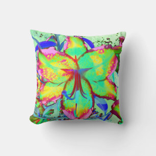 Elegant retro boho abstract green pink floral throw pillow