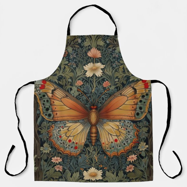 Elegant retro boho butterfly botanical greenery apron (Front)