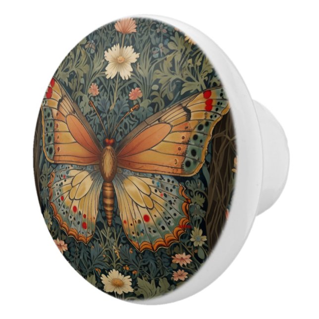 Elegant retro boho butterfly botanical greenery ceramic knob (Right)