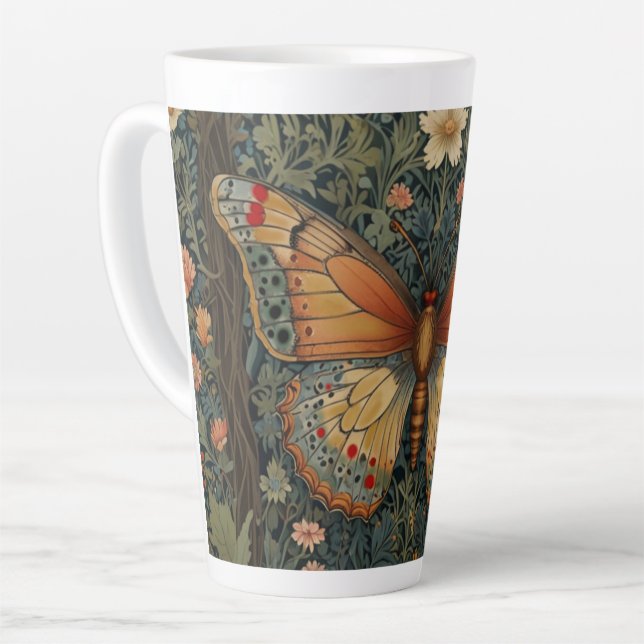 Elegant retro boho butterfly botanical greenery latte mug (Left Angle)