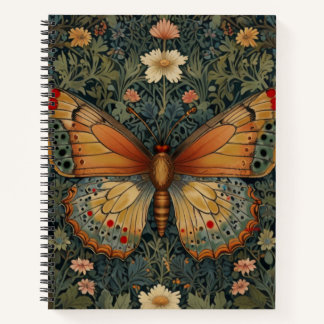Elegant retro boho butterfly botanical greenery notebook