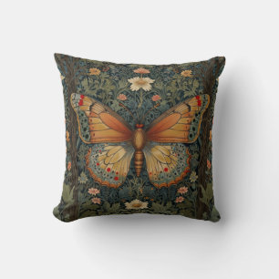 Elegant retro boho butterfly botanical greenery throw pillow