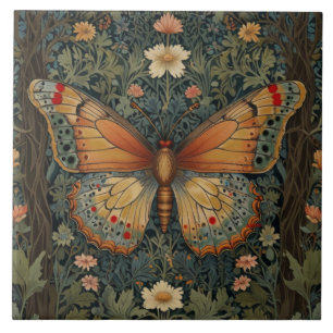 Elegant retro boho butterfly botanical greenery tile