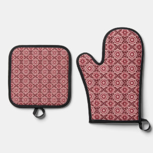 Elegant Retro Boho Floral Pattern  Oven Mitt & Pot Holder Set