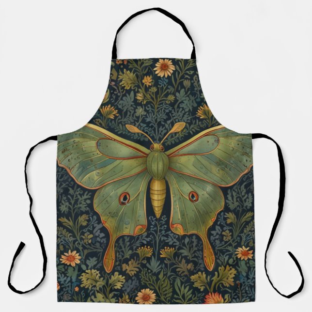 Elegant retro boho Luna moth botanical  Apron (Front)