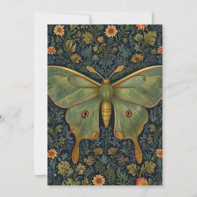 Elegant retro boho Luna moth botanical  Invitation (Front)