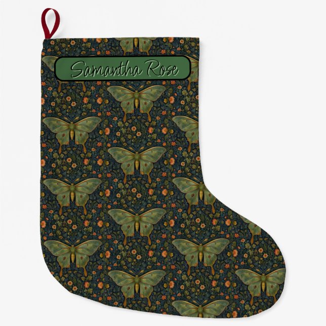 Elegant retro boho Luna moth botanical  Large Christmas Stocking (Front)