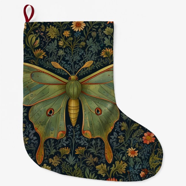 Elegant retro boho Luna moth botanical  Large Christmas Stocking (Front)