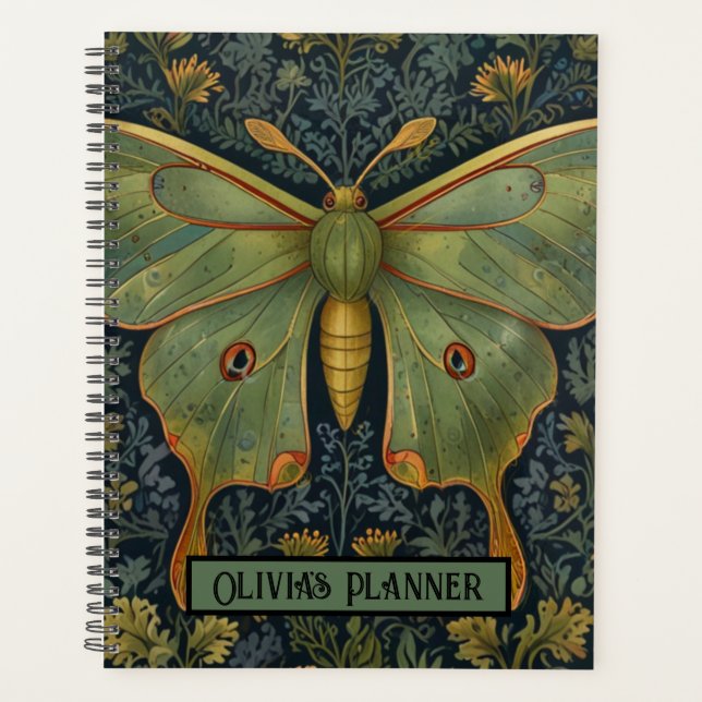 Elegant retro boho Luna moth botanical  Planner (Front)