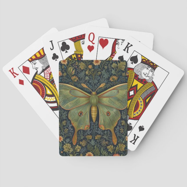 Elegant retro boho Luna moth botanical  Playing Cards (Back)