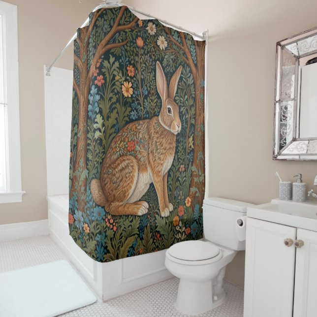 Elegant retro boho rabbit woodland floral (In Situ)